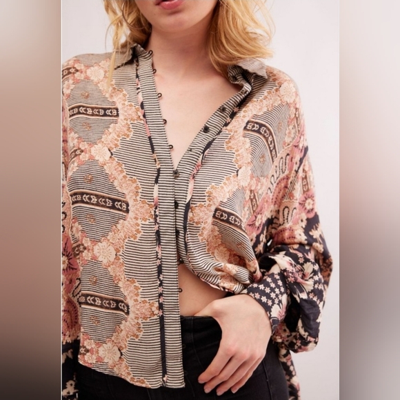 Free People Virgo Baby Buttondown/Black Combo Sz XS - Picture 3 of 7